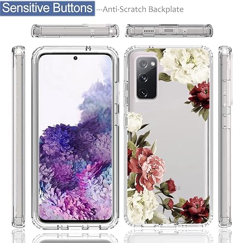 Miniatura 5 de Funda de teléfono para Galaxy S20 5G, Samsung S20 SM-G981U con protector de pantalla de vidrio templado, bonito patrón floral transparente, funda