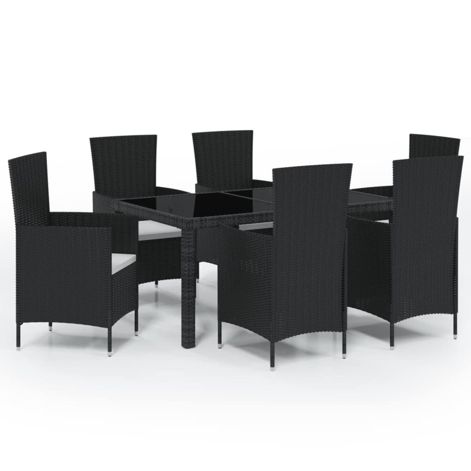Rantry Gartenbar-Set 8-teilig – 2 Tische & 6 Hocker – Polyrattan Schwarz Mit Cremefarbenen Kissen – Wetterfest, Leicht, Abnehmbare Bezüge – Für Terrasse & Garten