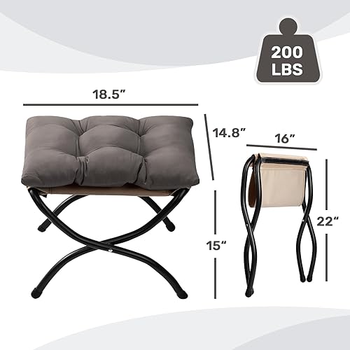 Miniatura 93 de HollyHOME Taburete reposapiés plegable de 15 pulgadas de alto, otomano plegable pequeño tapizado, taburete acolchado para sofá para silla perezosa,