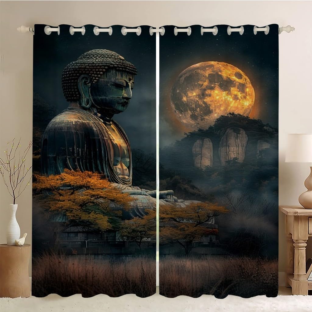 Rideau opaque Bouddha anti-lumière à oeillets pour un sommeil noir