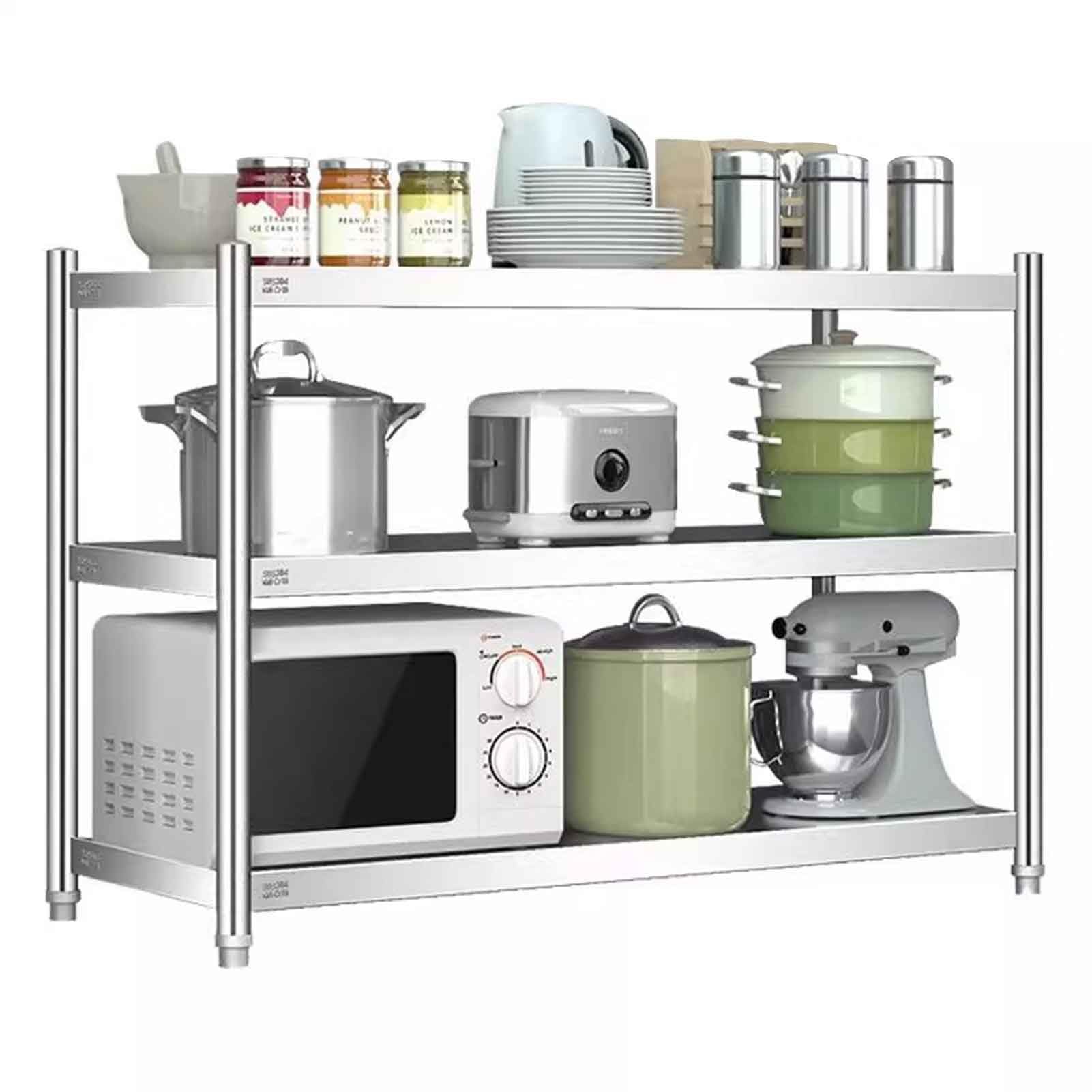 Scaffale a 3 ripiani in acciaio inox resistente, scaffale in metallo per cucina, soggiorno, ufficio, garage e patio, mensole resistenti da pavimento