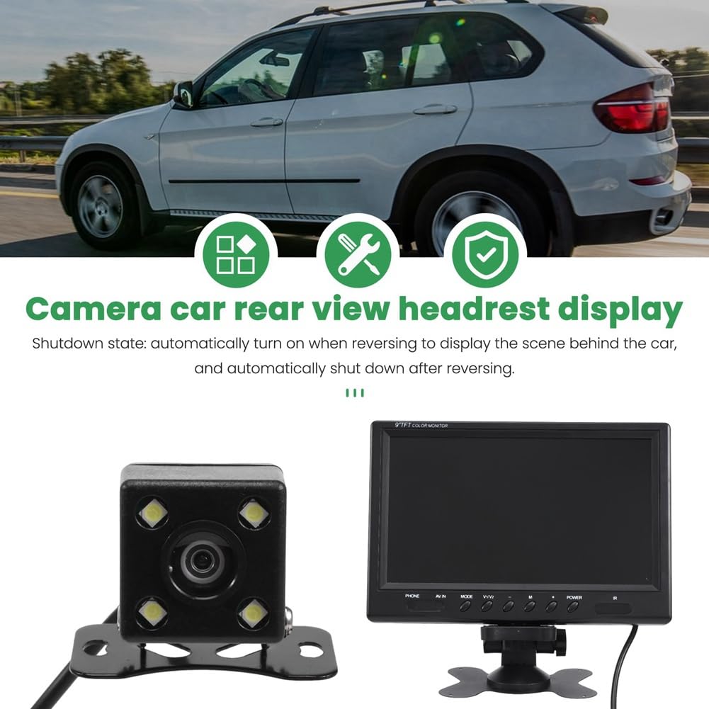 Monitor LCD de 9 Pulgadas para Coche,HD,Compatible con VGA/AV,TV,Reproductor DVD,CáMara de VisióN Trasera,Monitor para Reposacabezas, de VisióN Trasera de Aparcamiento