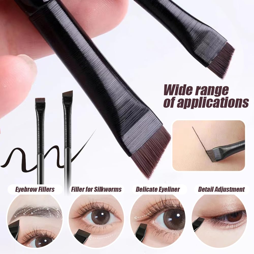 7 Piezas Pinceles de Maquillaje, Cepillo Delineador de Ojos de Ángulo Fino y Plano Maquillaje de Ojos Profesional Pinceles de Sombra de Ojos Pincel Delineador de Ojos en Ángulo Brochas de Cejas