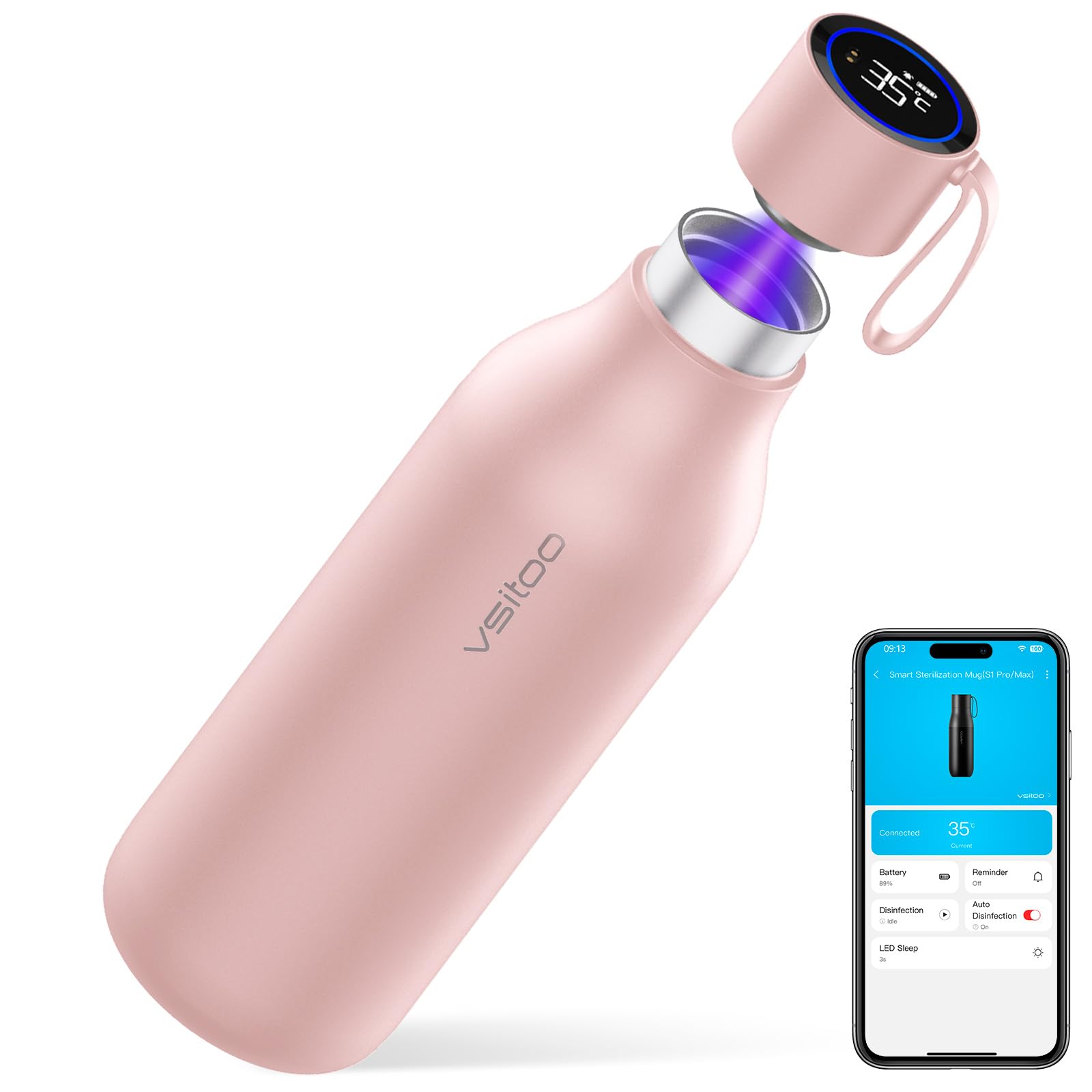 VSITOO S1 Max 33oz Insulated Stainless Steel Self-Cleaning Water Bottle