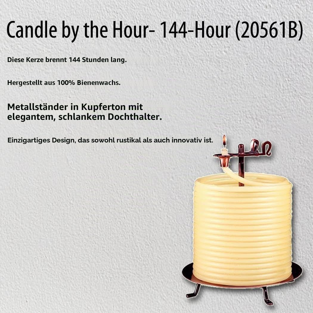 Candle by the Hour Kerze, 144 Stunden Brenndauer, umweltfreundlich aus natürlichem Bienenwachs mit Baumwolldocht, Metall, gelb, Candle