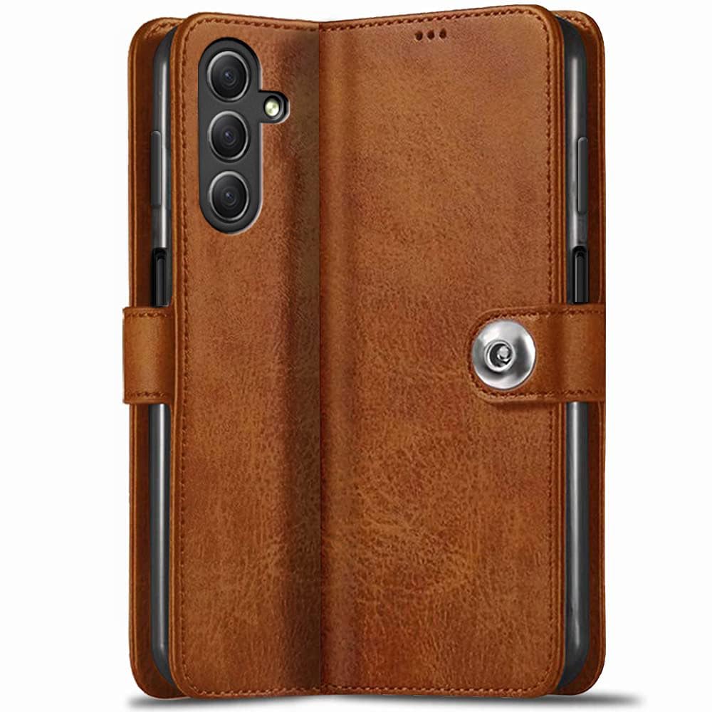 TheGiftKart Flip Cover Back Case for Samsung Galaxy F15 5G | Genuine Leather Finish | Designer Button | Inbuilt Pockets & Stand | Flip Back Cover Case for Samsung Galaxy F15 5G (Faux Leather, Brown) (B0CWTSLT8D) Amazon Price History, Amazon Price Tracker