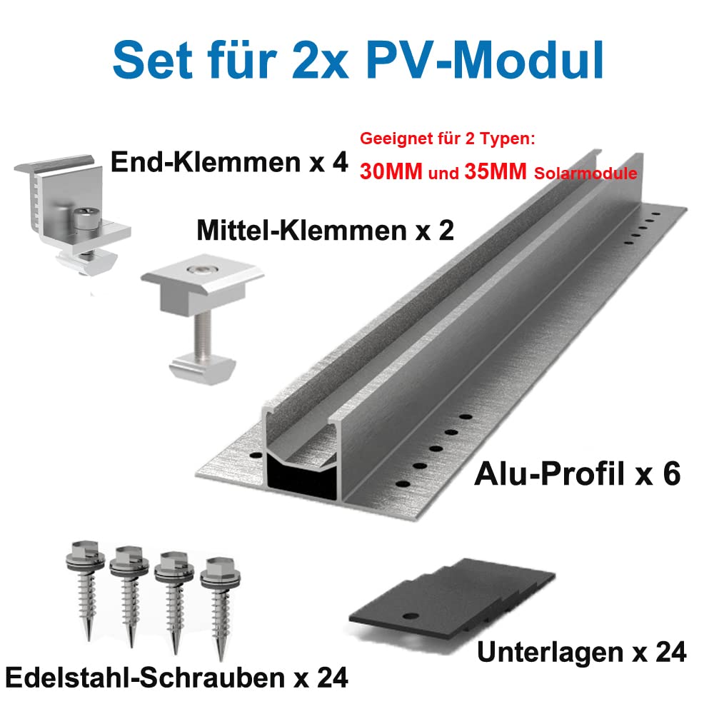 Kit Fixation Solaire Kit De Fixation Pour Panneaux Solaires TEOV - 4 Rails Aluminium Pour Toiture Trapézoïdale Montage Tôle Trapézoïdale