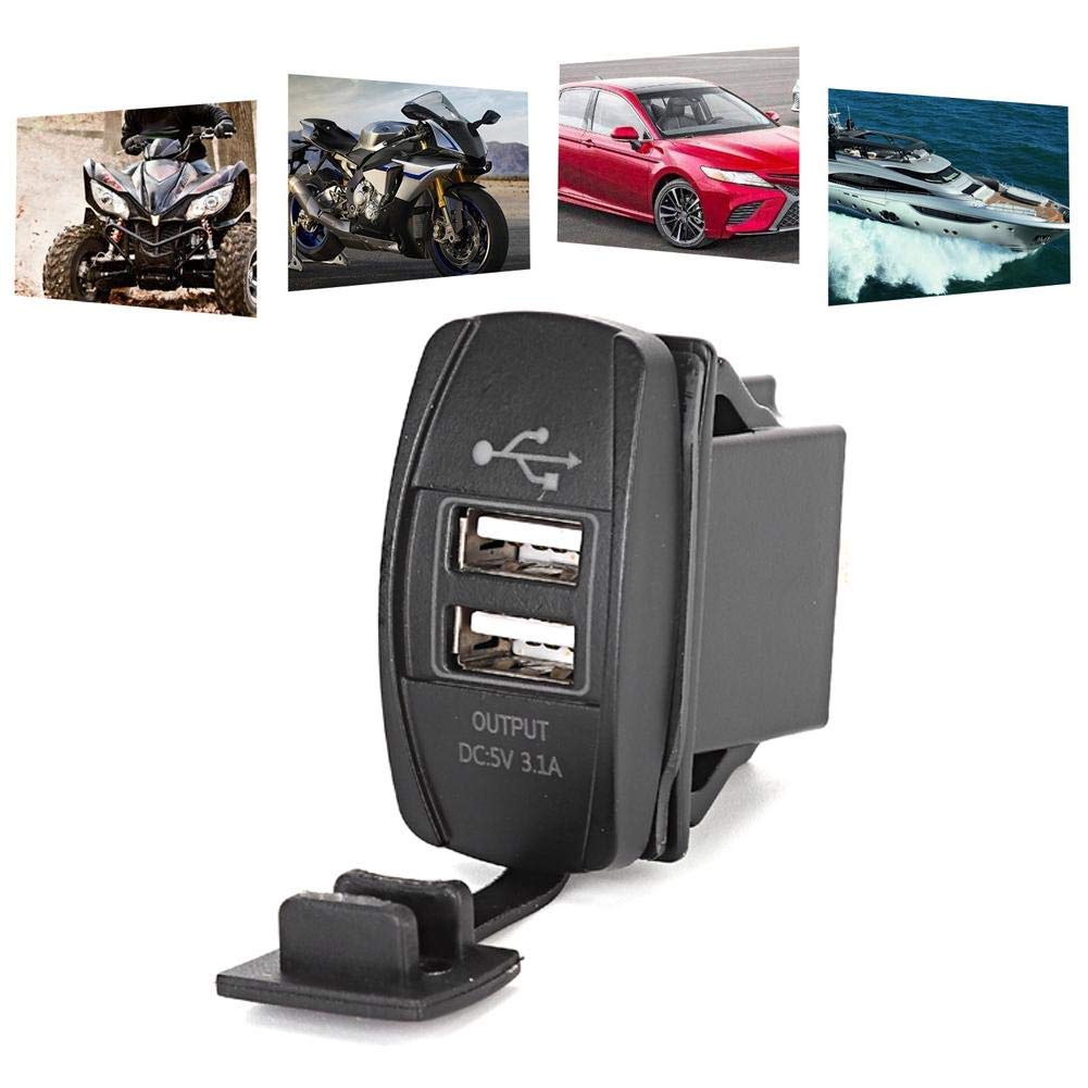 Caricabatterie USB Doppio Per Moto E ATV Con Presa Accendisigari E Interruttore | Impermeabile, Universale DC12-24V, Supporto Manubrio