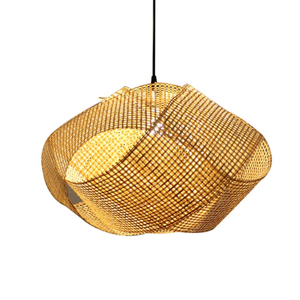 LYMSXAZOU Cafe Pendant Light Bamboo Hanging Rattan Chandelier Nordic Hollow Weaving Ceiling Lighting 1 Wicker Fixtures For Restaurant Teahouse Bar Dining Room Club
