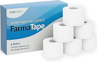 ONFARMA FARMATAPE Sport Tape 6 Rotoli Nastro Adesivo Calcio, Crossfit, Pallavolo, Taping cerotto Sport strappal Bendaggio Calcio
