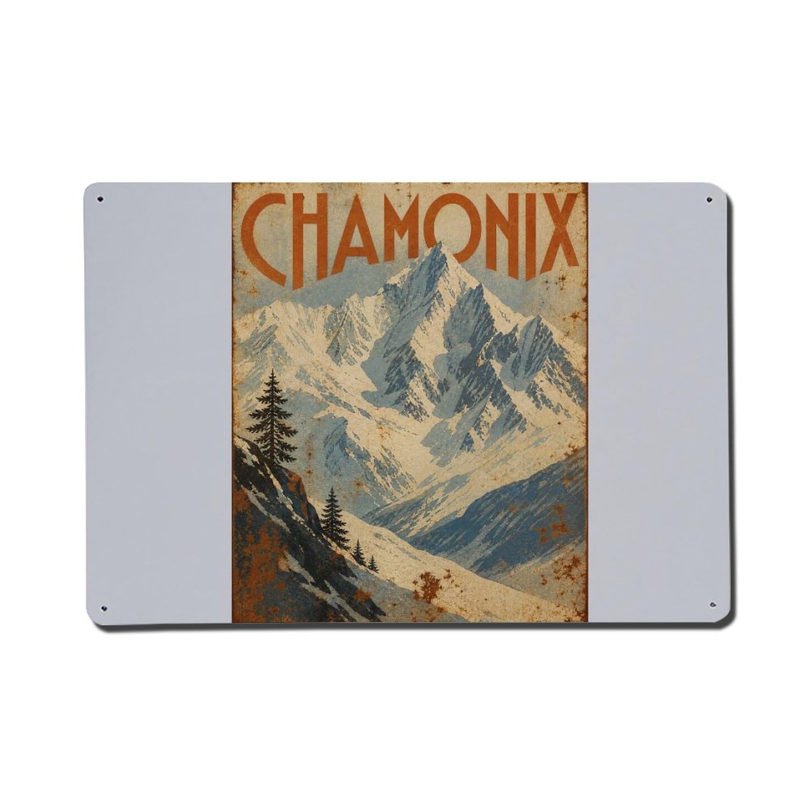 Vintage Travel Chamonix Winter Snow Mountains France Metal Tin Sign