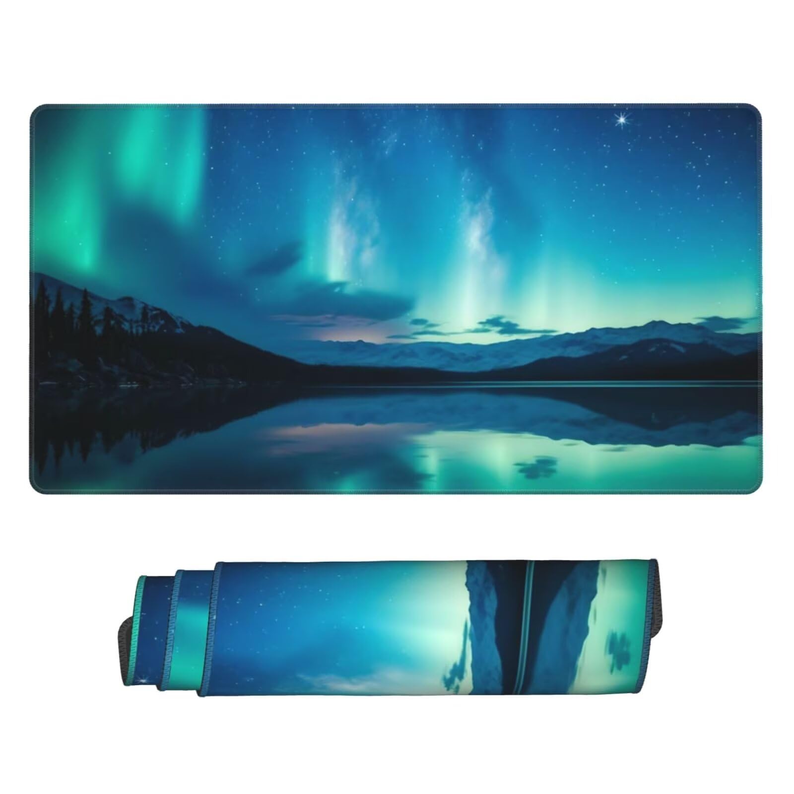 Gamingowa podkładka pod mysz XXL 1200 x 600 mm, Aurora podkładka pod mysz, duża, 120 x 60 cm, rozszerzona podkładka na biurko, akcesoria gamingowe z przyszytymi krawędziami dla poprawy precyzji i