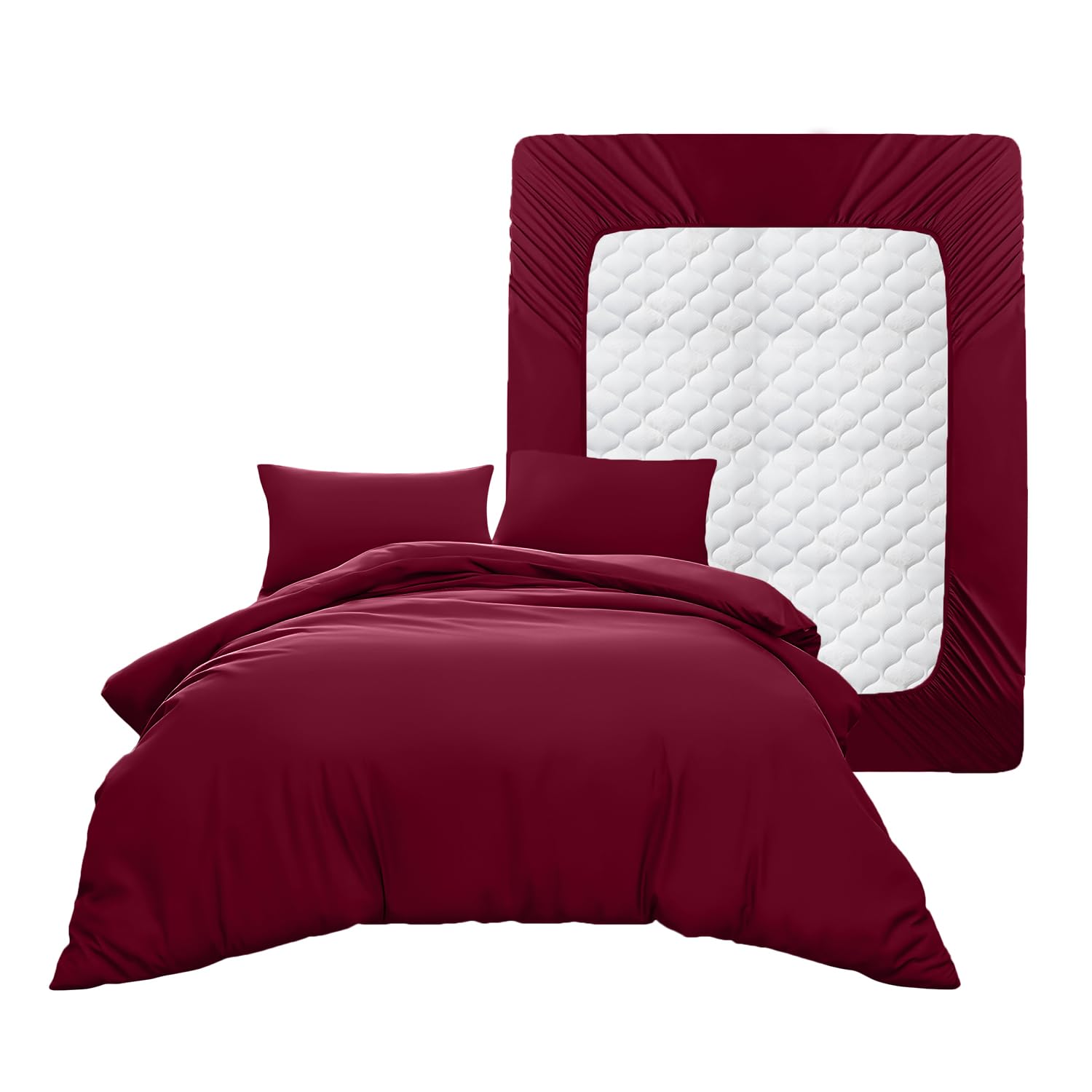 Casabella Duvet Cover Sets - 4 Pc Luxury Double Duvet Brushed Microfiber Duvet Full Set - Duvet Cover, Fitted Sheet & Pillowcase 2 Pack - Soft & Durable Double Duvet Set - Burgundy Bedding — image 1