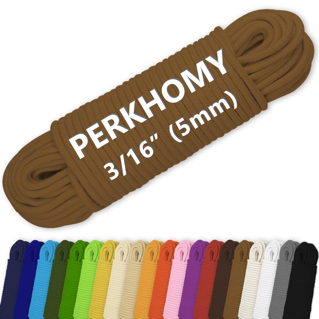 PerkHomy Cotton Rope 3/16" (5mm) 100 ft Multi Purpose Utility Diamond Braided Cord, Natural Cotton for Clothes Line Camping Crafting Flag Pole, Brown