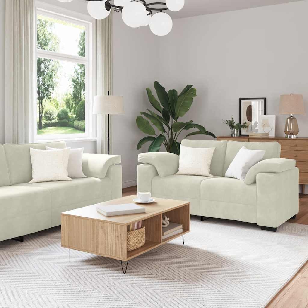 3-częściowy zestaw sof, kremowy aksamit, zestaw do salonu z fotelem, 2-osobowa i 3-osobowa sofa, wytrzymała rama drewniana, wygodna tapicerka, luksusowy design do domu