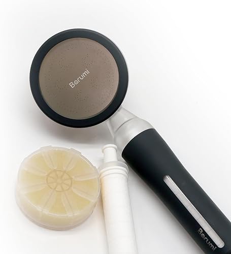 Barumi Pluo - Cabezal de ducha filtrado de mano, acabado negro, filtro de vitamina C para una piel y cabello saludables, spray suave de alta
