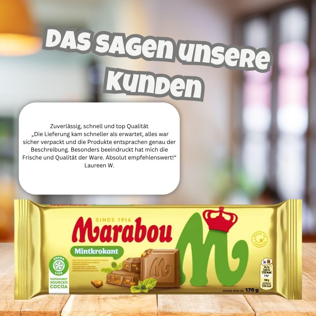 Marabou Mintkrokant 10×170 g (insg. 1,70 kg) | Milchschokolade mit Minz-Krokant | Großpackung für Büro, Events & Handel | Schwedische Marke