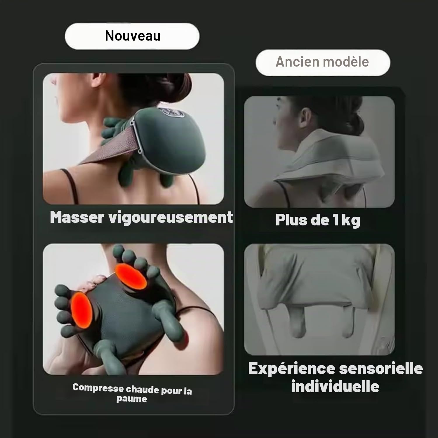 Siaasoo Neck Massager Hand Massager,3 massage settings, 2 temperature settings, electric massage devices with heat, the Master cordless for shoulders, neck, lower abdomen, back