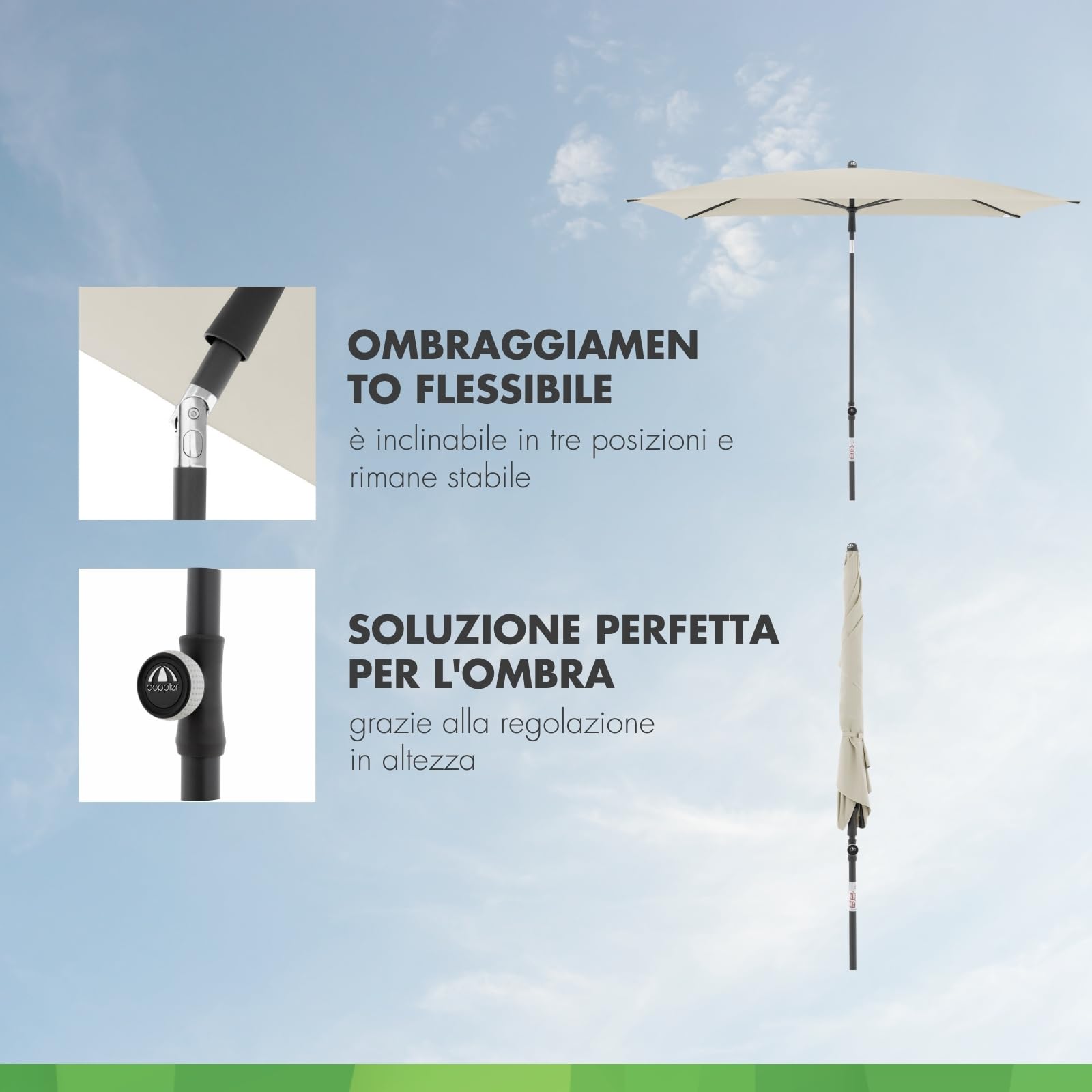 Doppler City ombrellone da balcone 200x125cm I Parasole rettangolare con protezione UV I