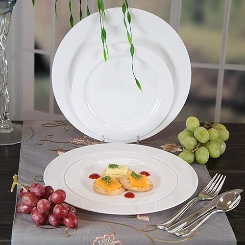 Vista 3 de Lillian Tablesettings Plato de plástico redondo Magnificence Charger - 12" Blanco Paquete de 10