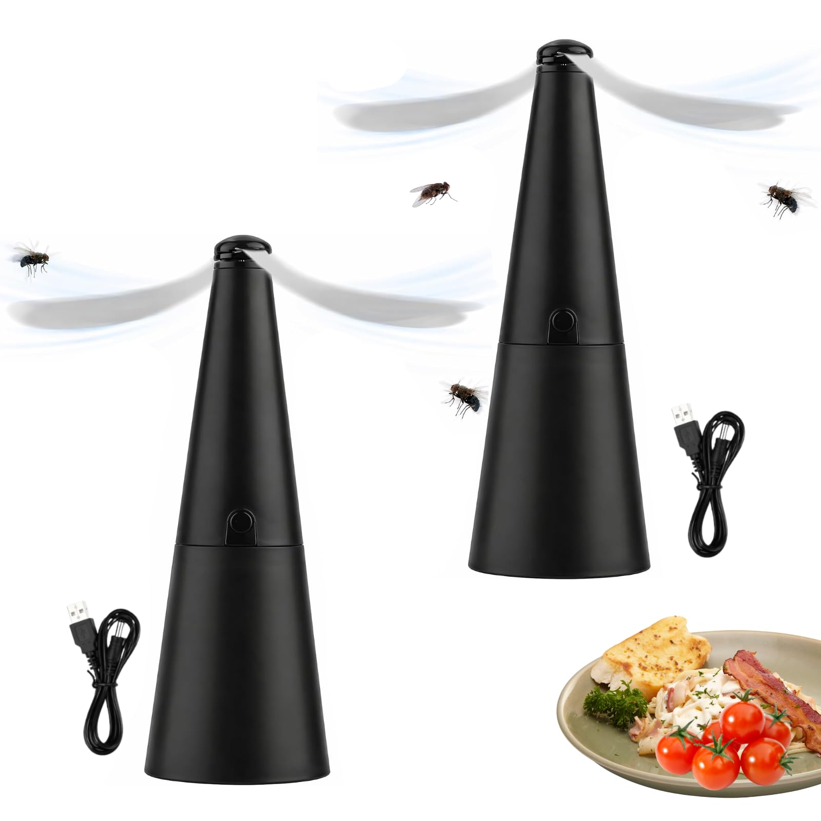 USB Rechargeable Fly Repellent Fan, Portable Fly Deterrent Spinner (2pcs)