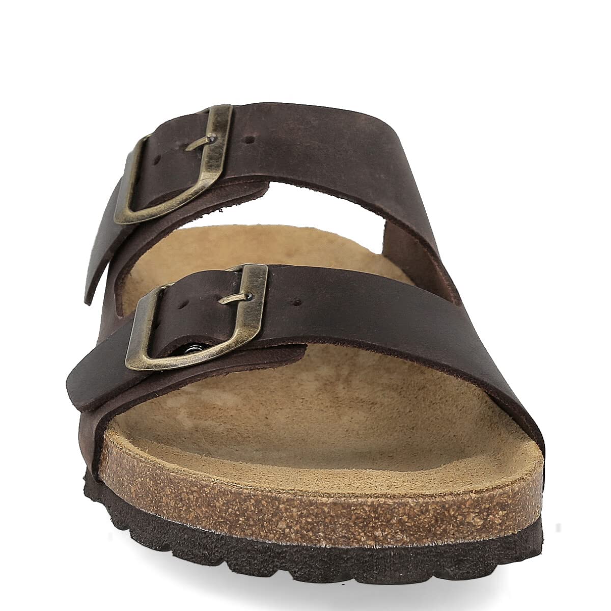 Sandales en Cuir pour Homme Femme Unisex. Deux Boucles. Bout Ouvert. Tongs Confortables. Bio Semelle Anatomique. Marron, Noir, Cuir.