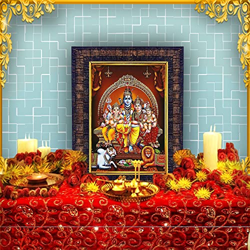 Image of Hawai Shiv Parivar Photo Frame, Size- 8.5x7inch | Engineered Wood Wall Hanging Home Decor Religious Frame | SFDI282BLKFRM