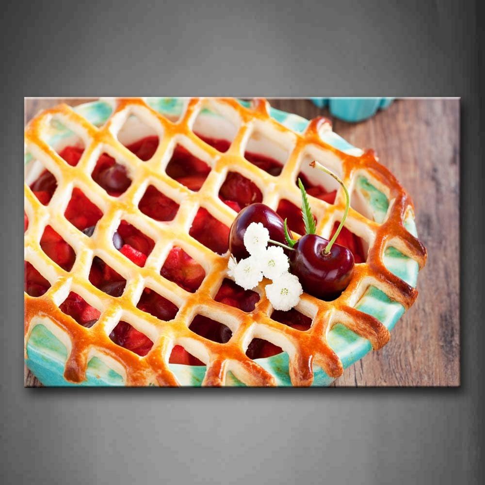 First Wall Art Pie with Cherries and Flowers Wall Art