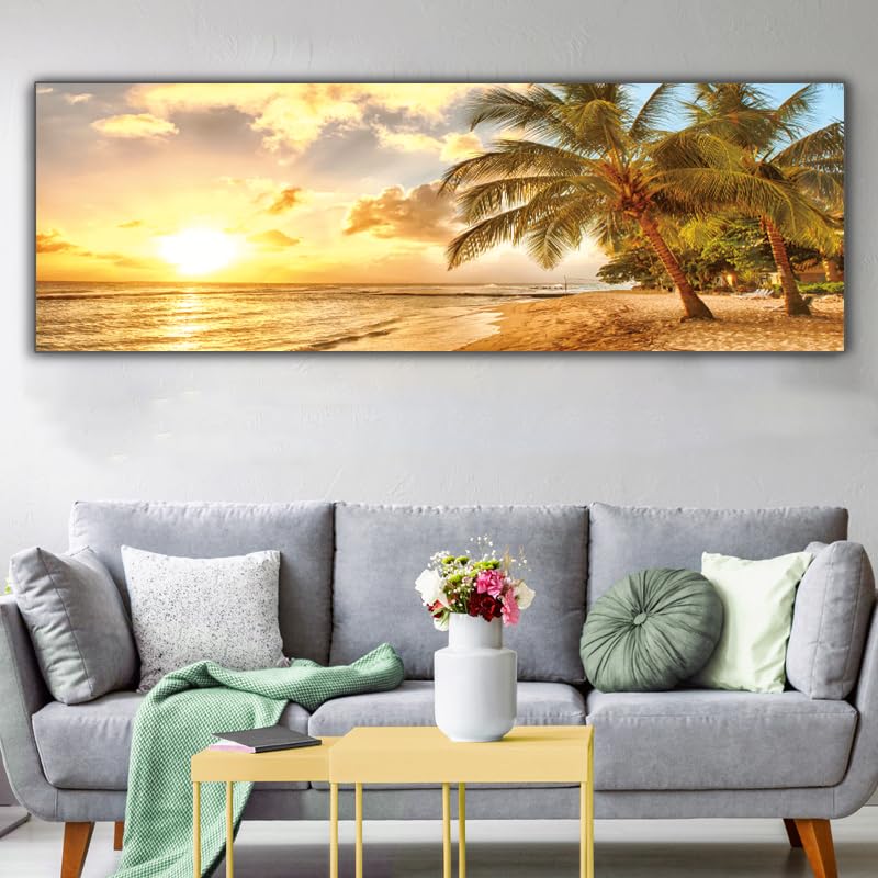 Tableaux sur toile Montagnes Paysage Nature, Tableaux Panoramiques Modernes Grand XXL Chambre Salon Décoration Murale Murale Coucher de Soleil Mer Plage Sans...