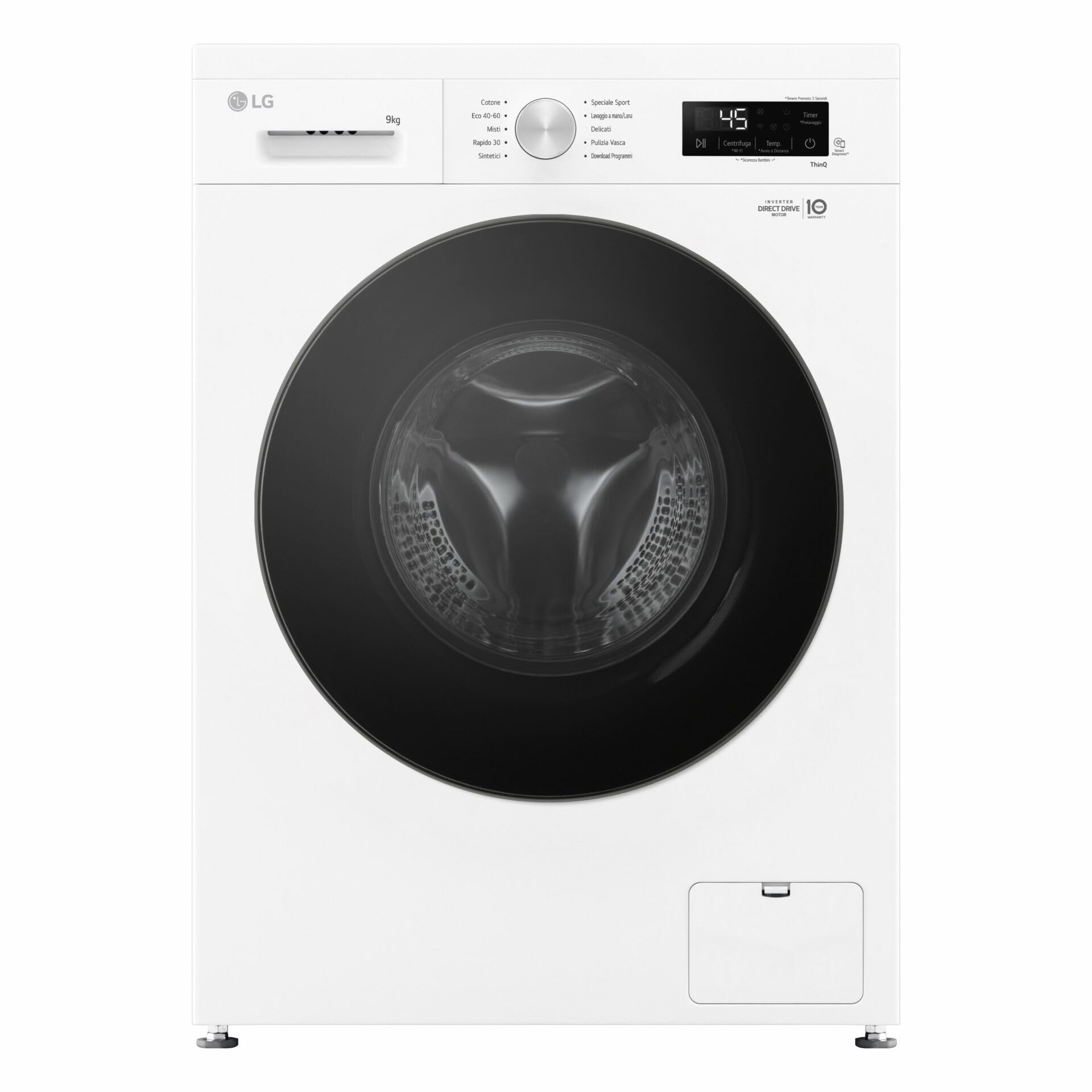 LG F4NX1009NWB Machine à Laver 9kg Chargeur Frontal Série X1, Classe A, 1400 Tours WiFi, 6 Motion Direct Drive, Lavage à vapeur, Allergy Care, Autonome, Essence White
