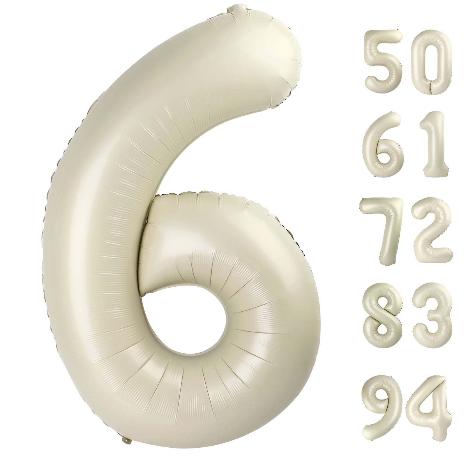 Cream 6 Balloon - Number Balloon 40 Inch, 6th Cream Birthday Decorations