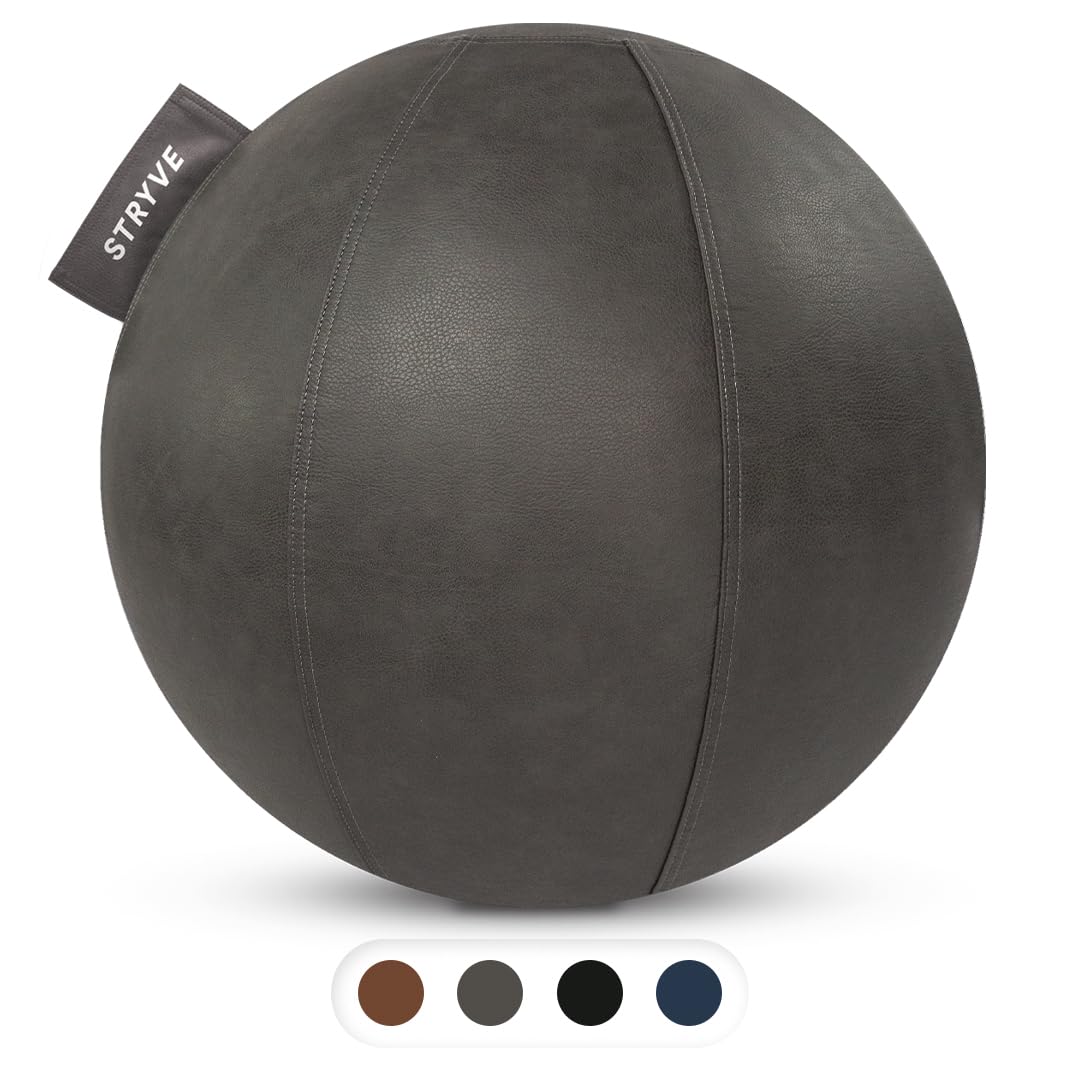STRYVE Sitzball Büro 65,70cm - Ergonomischer Gymnastikball mit waschbarem Bezug und Wegrollschutz, inkl. Luftpumpe - Belastbar bis 150kg - Als Bürostuhl, Hocker