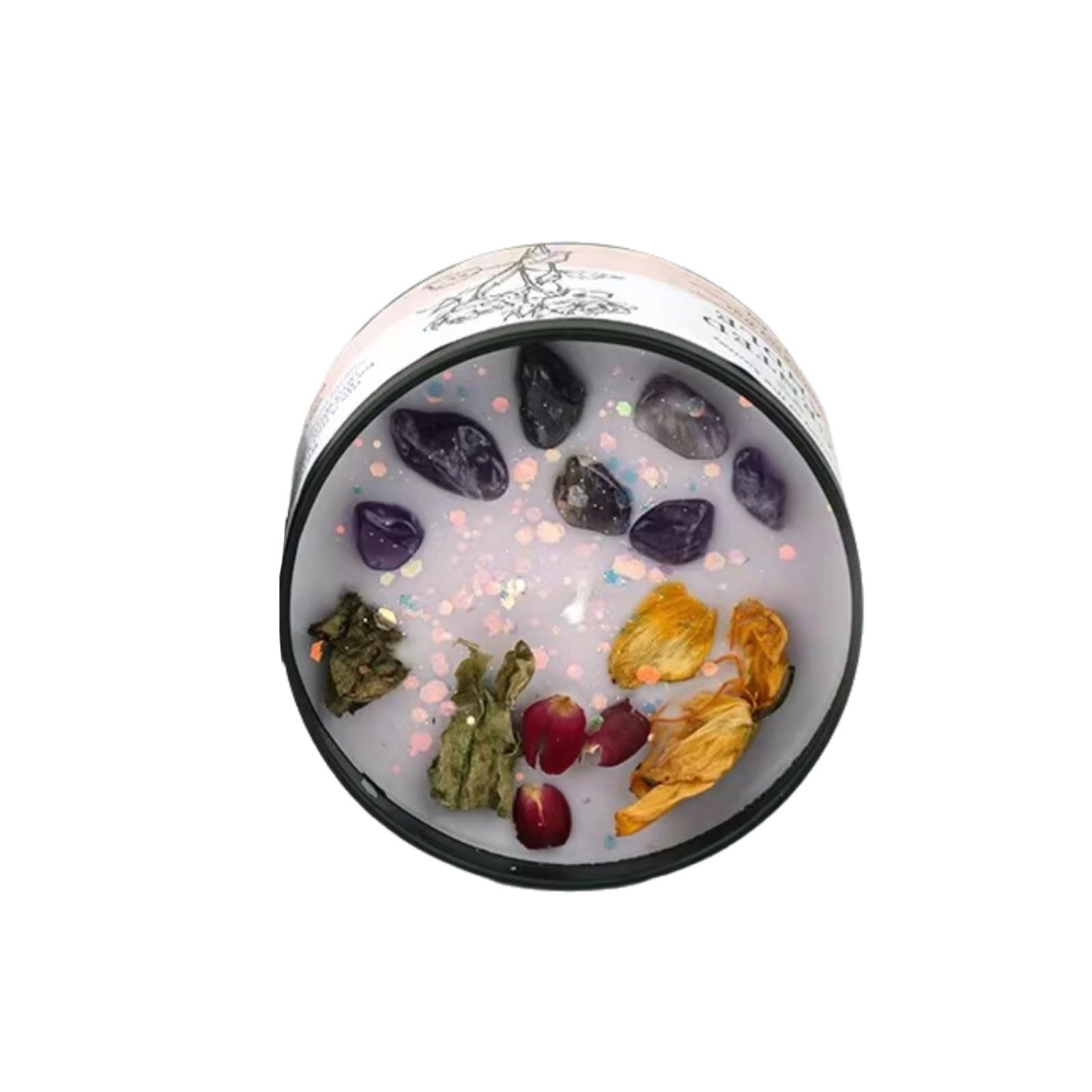 Scented Candle, Iron Sheet Jar Candles with Crystals, Dried Flowers, Soy Wax, Essential Oils, Multicolor(Lavender)