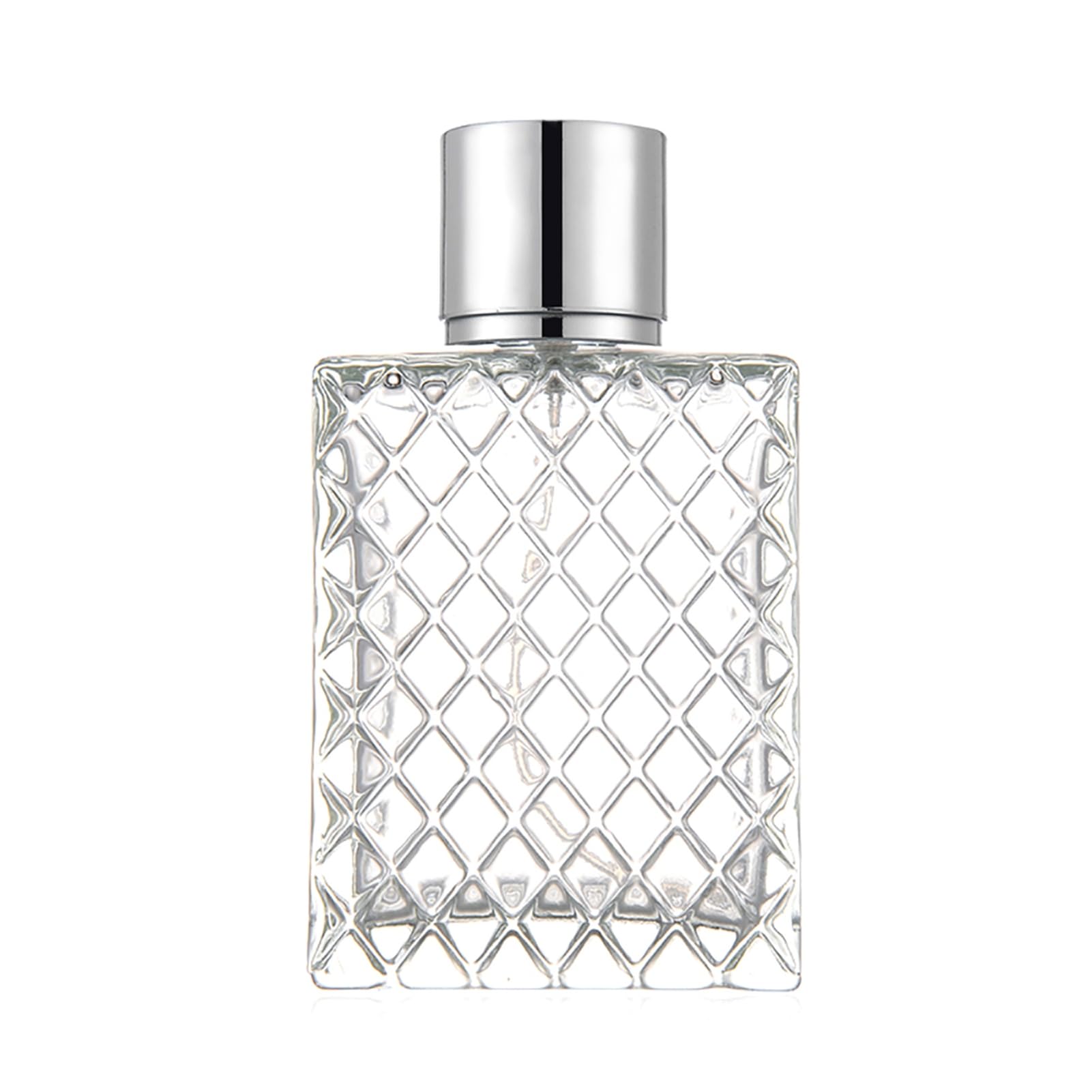 ulafbwur Glass 100ml Square Grids Portable Clear Travel Refillable Perfume Glass Empty Bottle