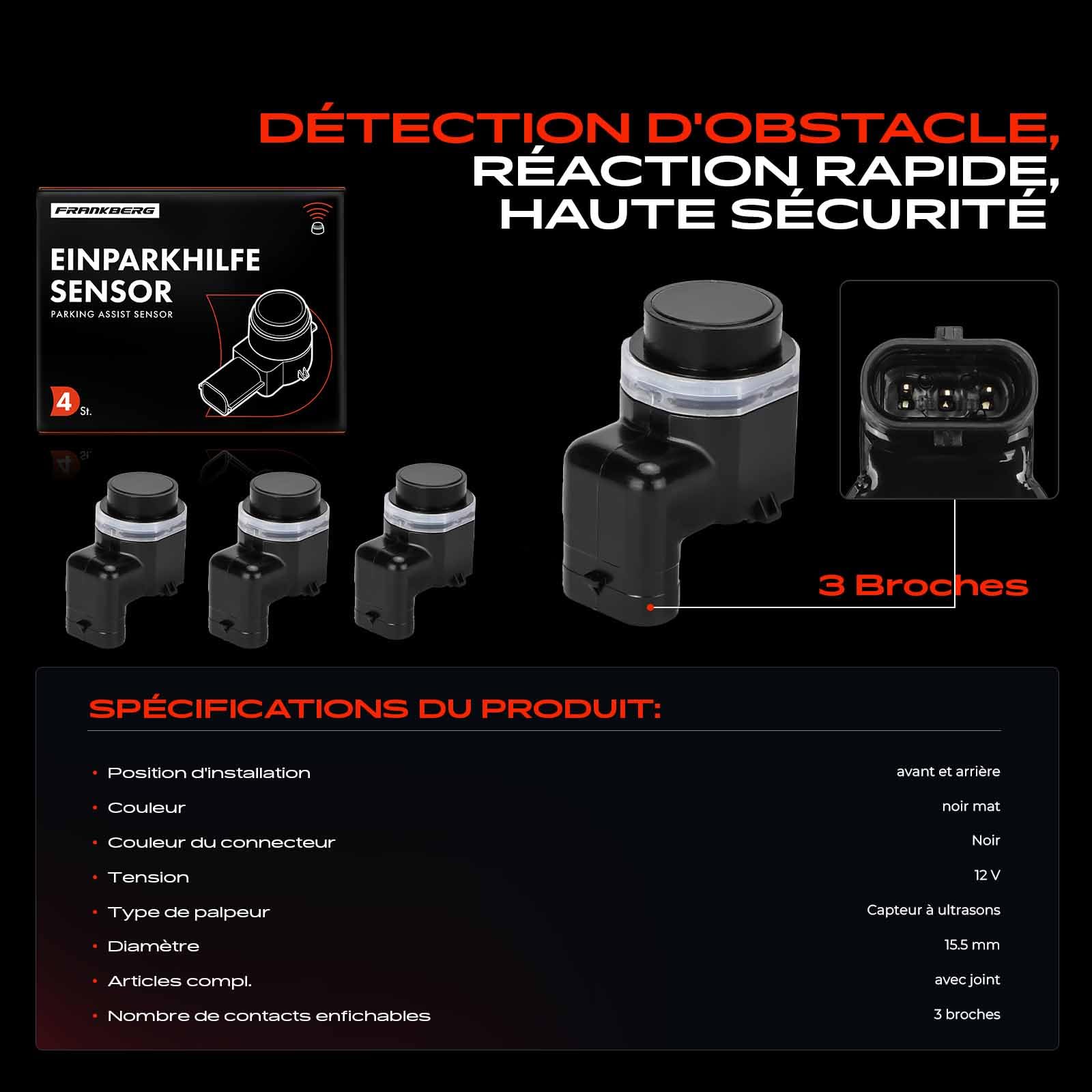 Frankberg 4x Capteur de stationnement PDC Avant Arrière Compatible avec X3 E83 2.0L-3.0L PDC Capteur de stationnement PDC X5 E70 3.0L-4.8L X6 E71 E72 3.0L 4.4L Remplacer# 66209139868