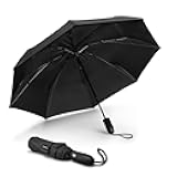 Windproof Travel Umbrellas for Rain 46inch Double Canopy Automatic Compact Umbrella with Strong Fiberglass Frame and Windproof Cable