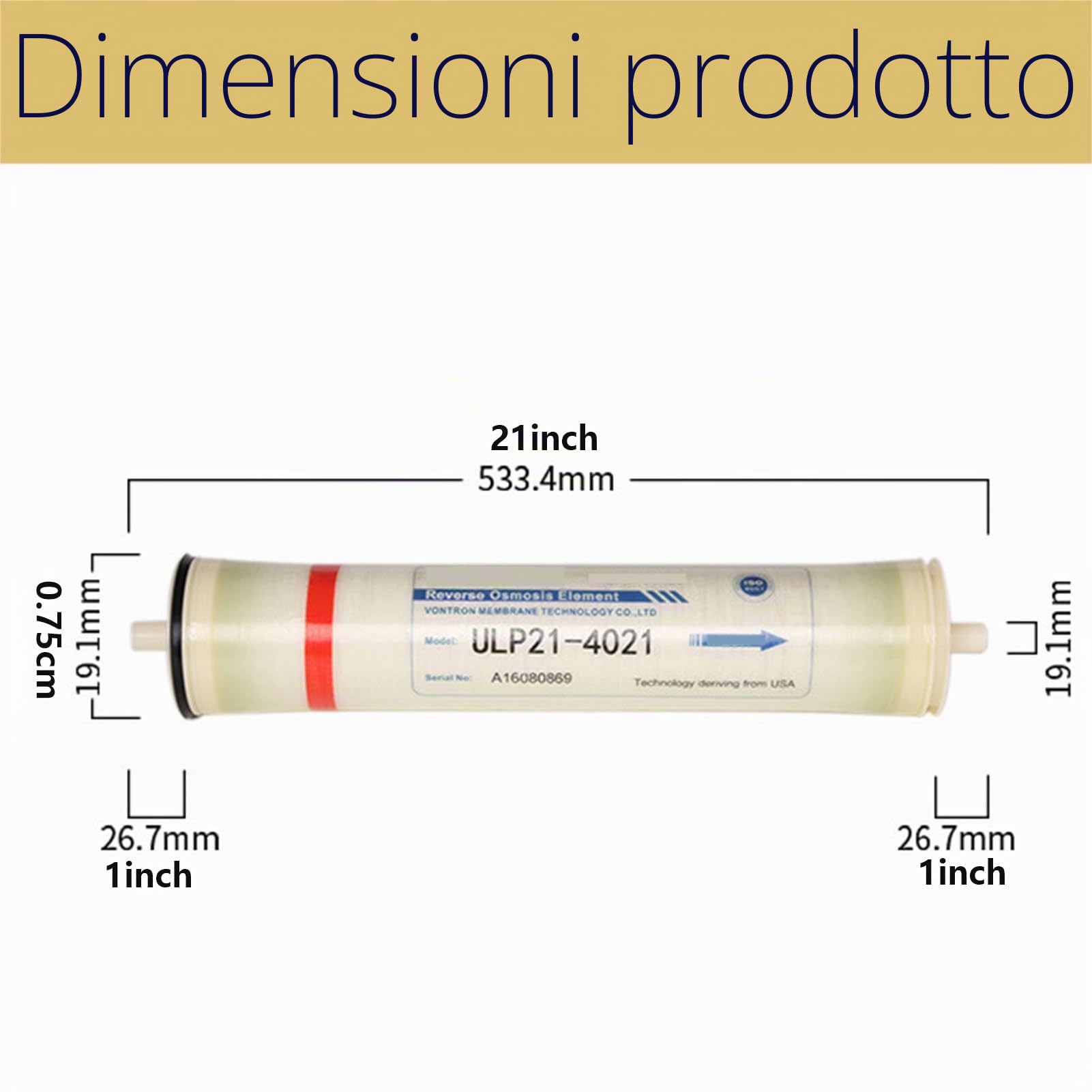 Membrana per osmosi inversa ULP21-4021, per la purificazione dell'acqua, alloggiamento per membrana per osmosi inversa commerciale 4" x 21" (ULP-4021)