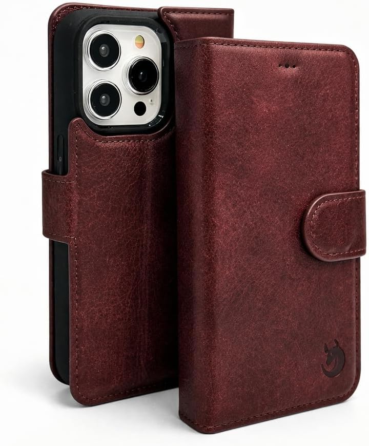 Vegas Wallet Phone Case Compatible with iPhone 15 Plus 6.7in – Elegant Full-Grain Leather Phone Case Wallet – Card Holder Wallet RFID Blocking with Kickstand, Card Slots (Purple)