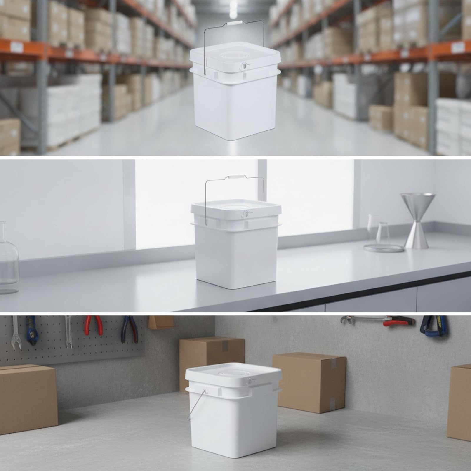 Cubo Industrial de Almacenamiento con, Blanco, 20L Modelo A con Boquilla, Tapa A Presión Engrosada