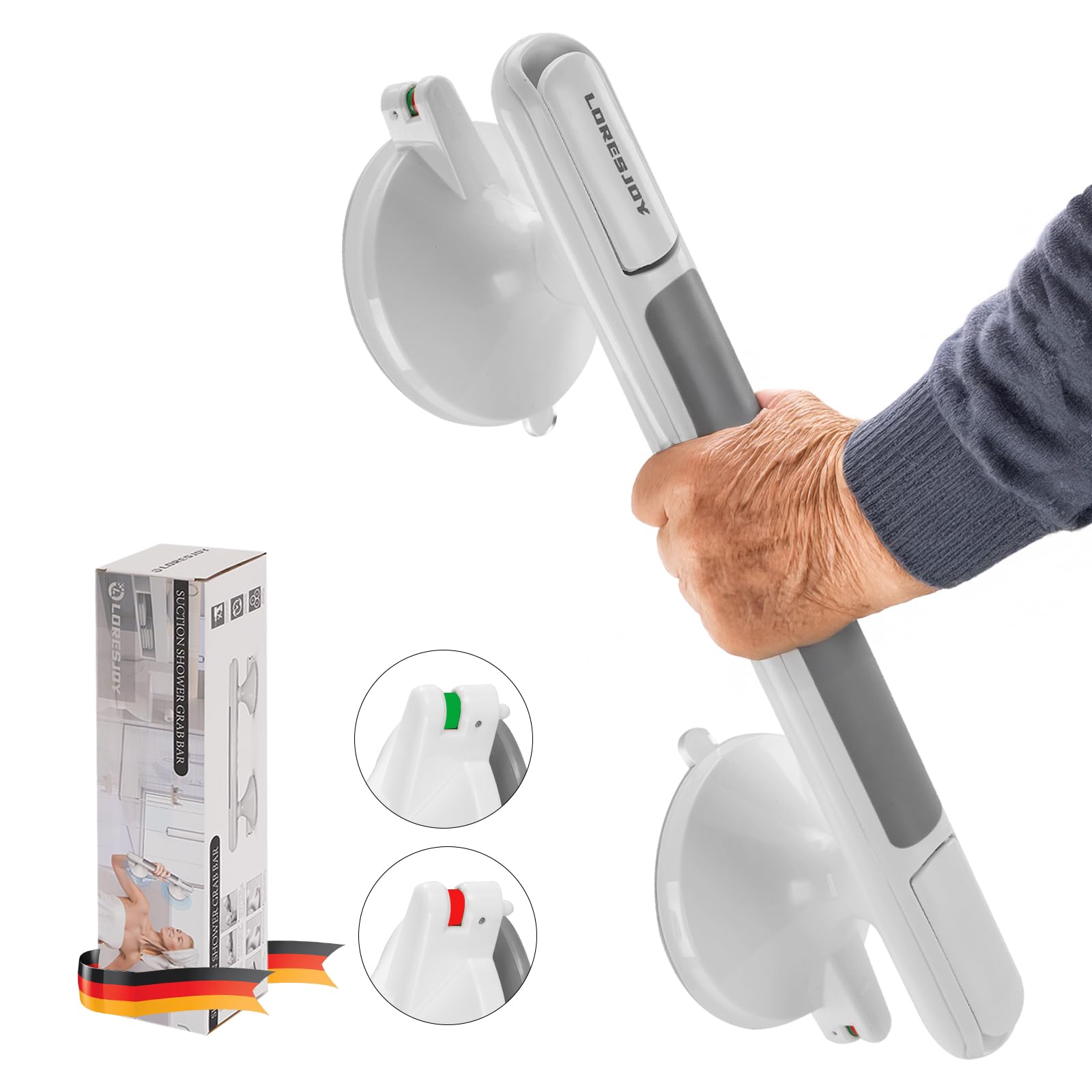 2 Stücke Haltegriff Dusche für Senioren,Haltegriffe für Bad,Haltegriff mit Saugnapf,Haltegriff Dusche Ohne Bohren,Mobiler Haltegriff,WC Haltegriff mit Saugwarnung