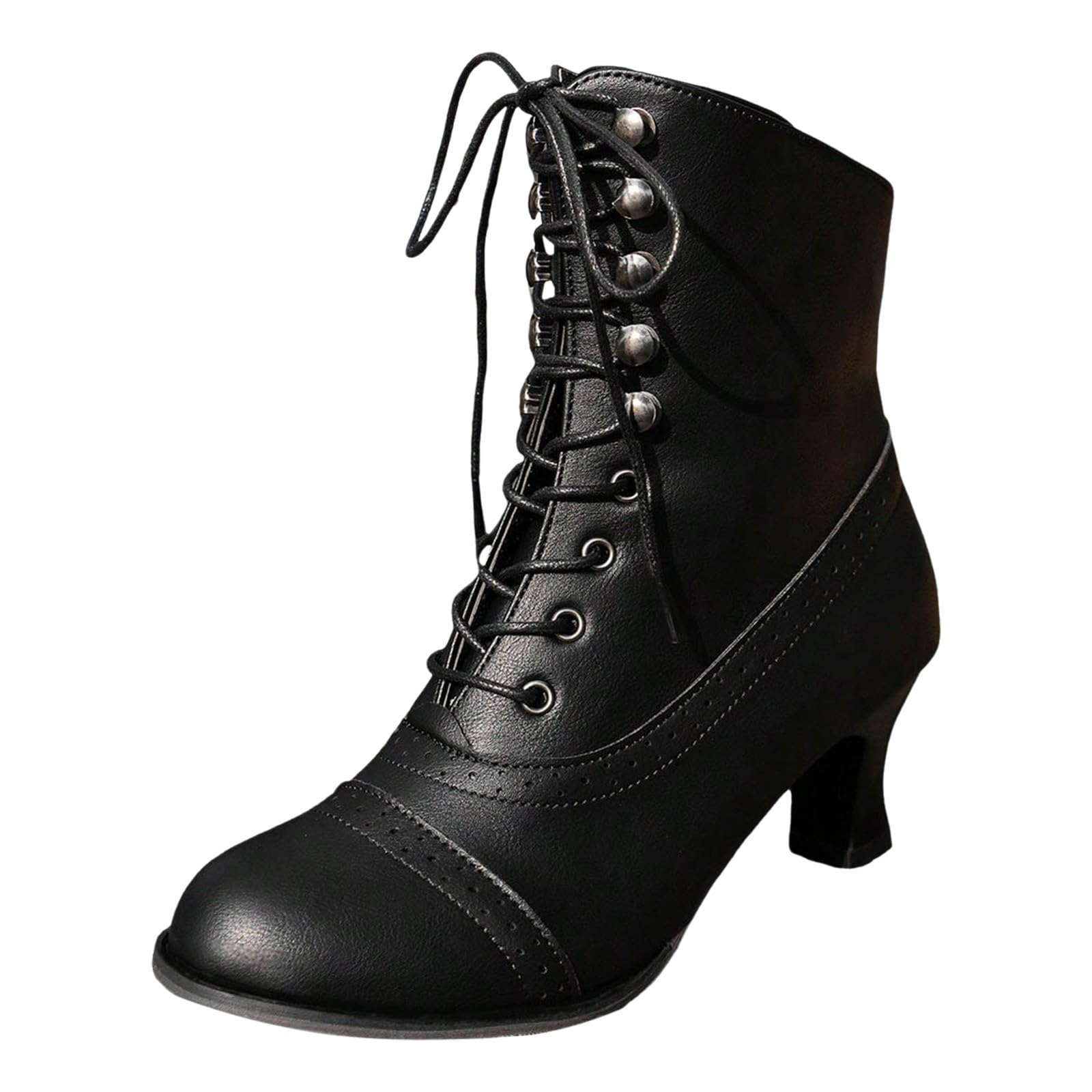 Victorian Boots Womens Lace up Zipper Ankle Boots Witch Renaissance Shoes Heeled Pirate Booties Leather Short Booties