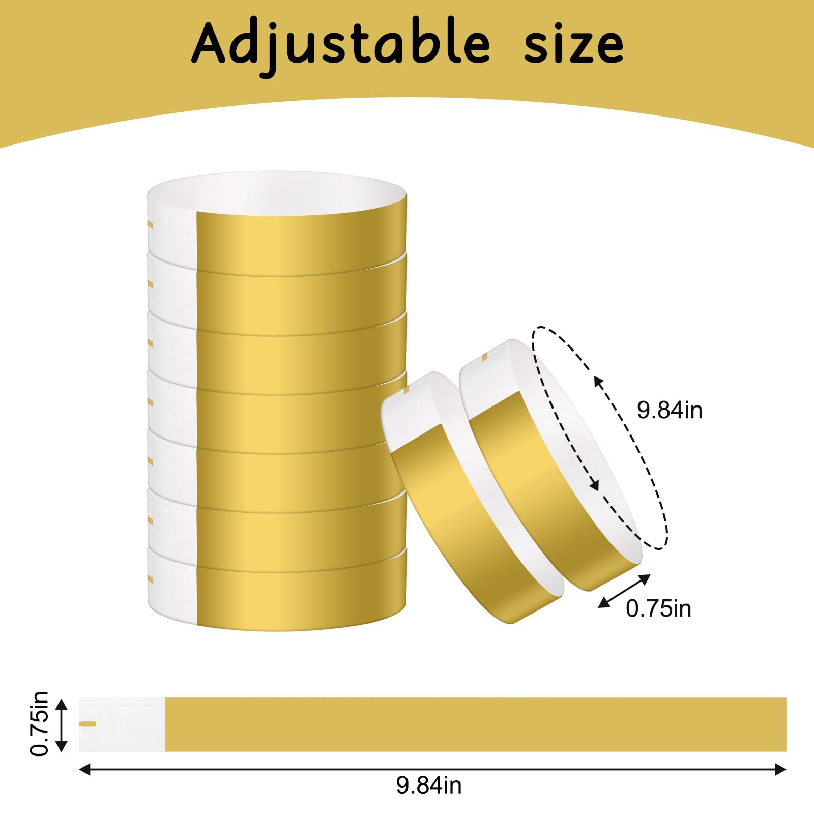 Paquete de 400 pulseras de papel para eventos, pulseras de papel resistentes al agua para eventos, festival de música, concierto, concurso (dorado)