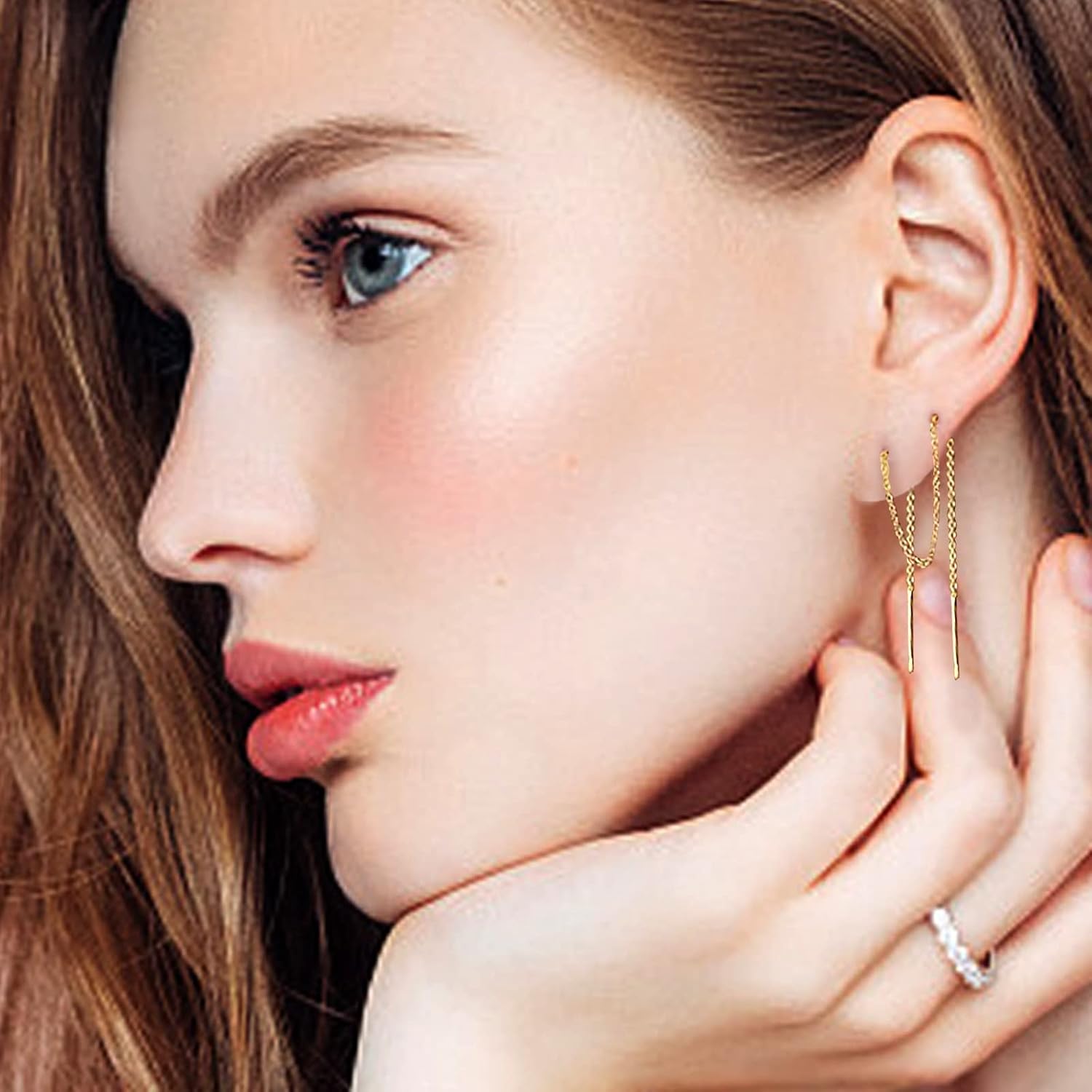 Dangle Earrings for Women,Vintage 925 Sterling Silver Jade Drop Earrings,Green Jade Drop Hanging Threader Jewelry for Valentine's Gift - Image 6