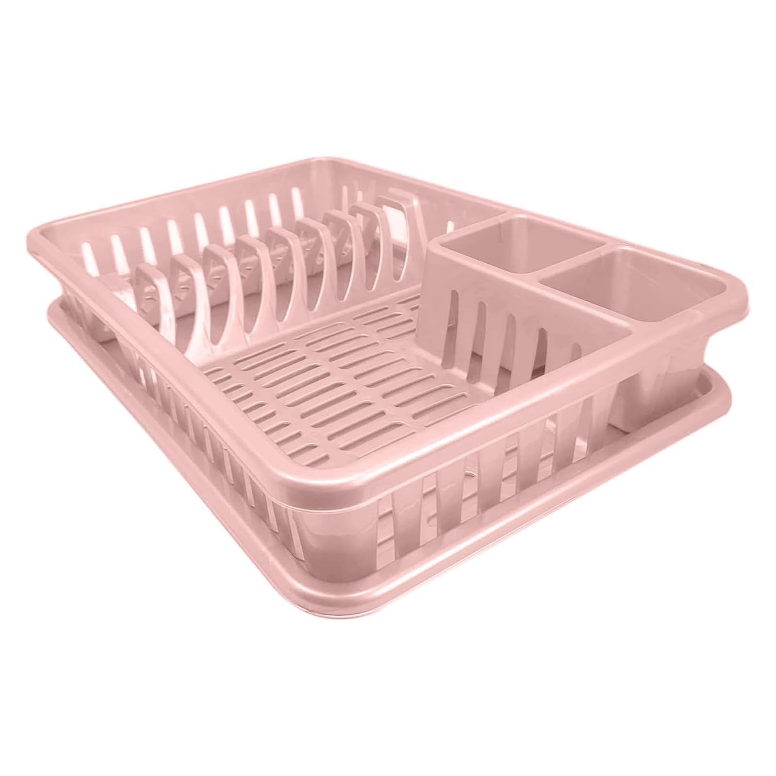 Plastific 45 X 29.7 X 8Cm, Pink Plastic Dish Drainer Rack With Drip Tray & Cutlery Holder, Kitchen Sink Plate Drying Rack For Cups & Utensils, Countertop Dish Rack (45 X 29.7 X 8 Cm, Pink)