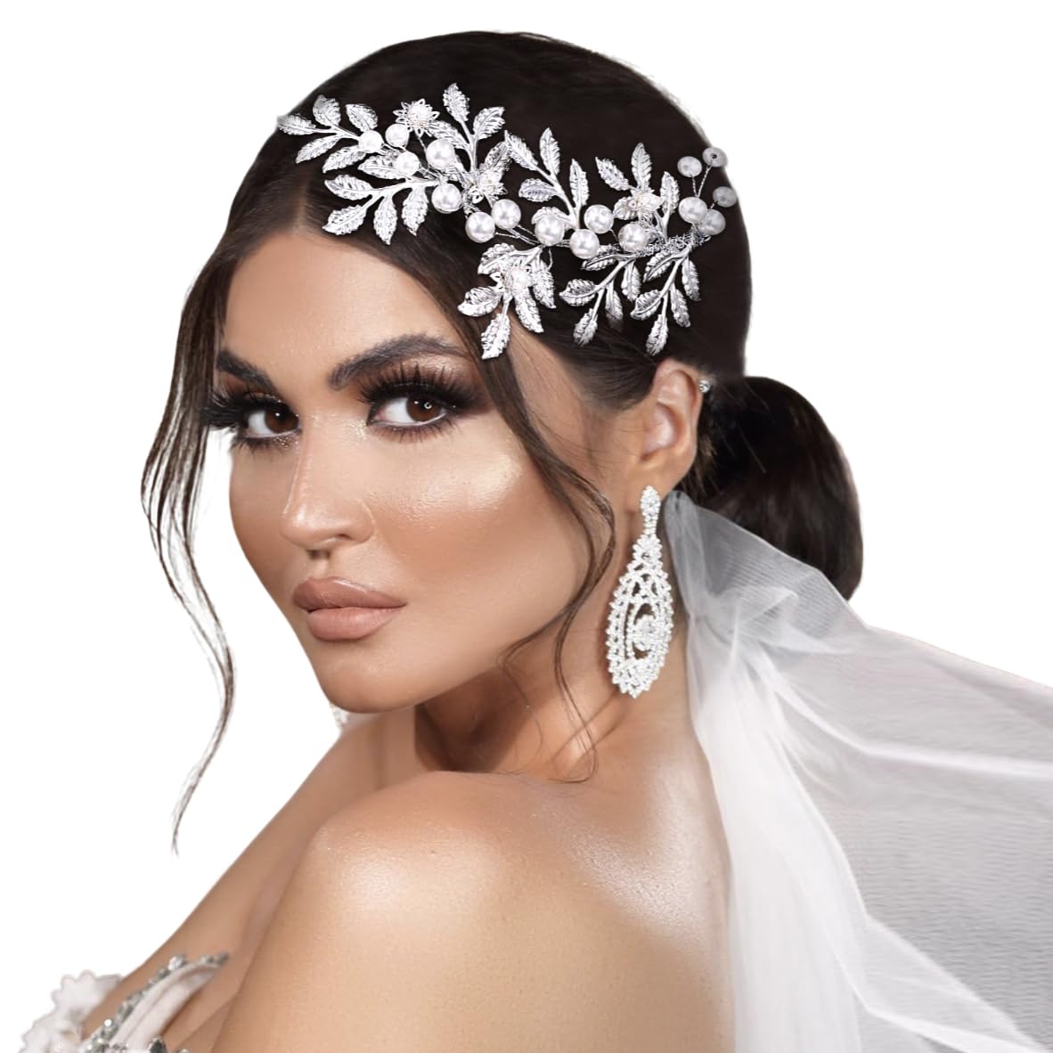 Peigne à cheveux de mariage argenté pour coiffure de soirée chic et bal - 7