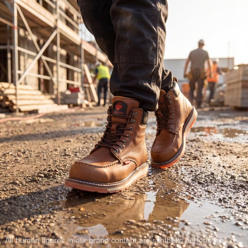 Image of SUREWAY Mens Heavy Duty Soft /Composite /Steel Toe Work Boots for Men-Comfortable,GoodyearWelt,Full Grain Leather,6 in Wedge Moc Toe Construction Boots /Shoes