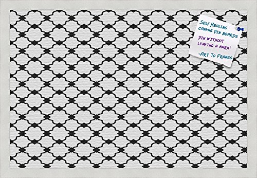 PinPix Decorative pin Cork Bulletin Board Made from self-Healing Canvas, Elegant Quatrefoil Garland Design Printed at 24x16 Inches and Framed in Satin White Frame(WOM59504)