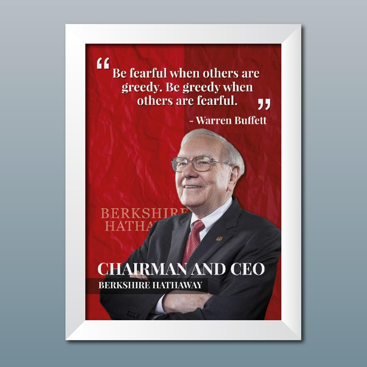 TenorArts Warren Buffet Poster Motivational Quotes Laminated Photo Frame Painting White Color Matt Finish Textures | Inspirational Wall Frames/Hanging For Room (12 inches x 9 inches)