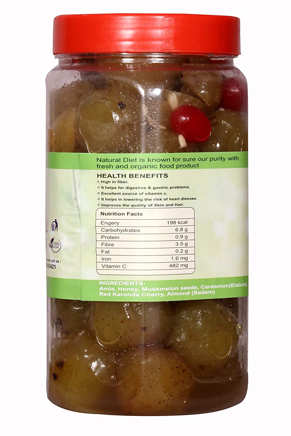 Natural Diet Organic Sweet Honey Amla Murabba Indian Gooseberry with Mother's Love - 900 Grams (Honey AMLA) 2