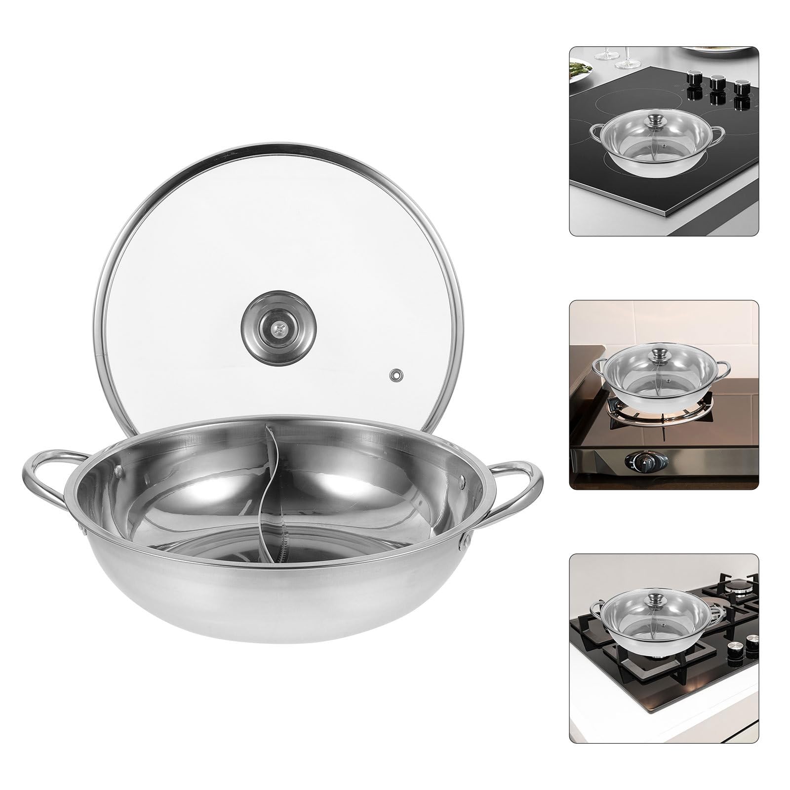Doppelseitiger Hot Pot Topf aus Edelstahl mit Trennwand Geeignet für Induktion und Gasherd Multifunktionaler Suppentopf für Verschiedene Geschmacksrichtungen